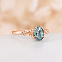 Unique Split Moss Agate Engagement Ring Rose Gold Band