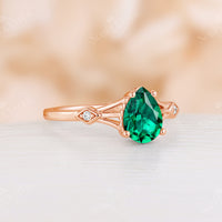 Split Band Lab Emerald Engagement Ring Pear Cut Rose Gold