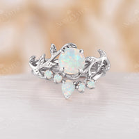 Nature inspired Opal Engagement Ring Set Leaf design Rose Gold