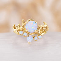 Nature inspired Opal Engagement Ring Set Leaf design Rose Gold