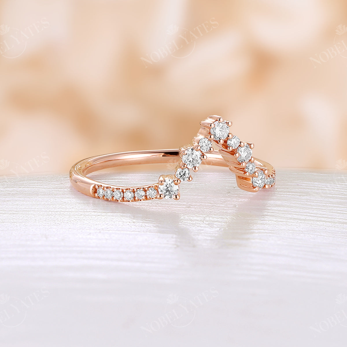 Unique Round Cut Moissanite Pave Curved Wedding Band Rose Gold