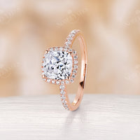 Vintage Cushion Moissanite Rose Gold Halo & Pave Engagement Ring