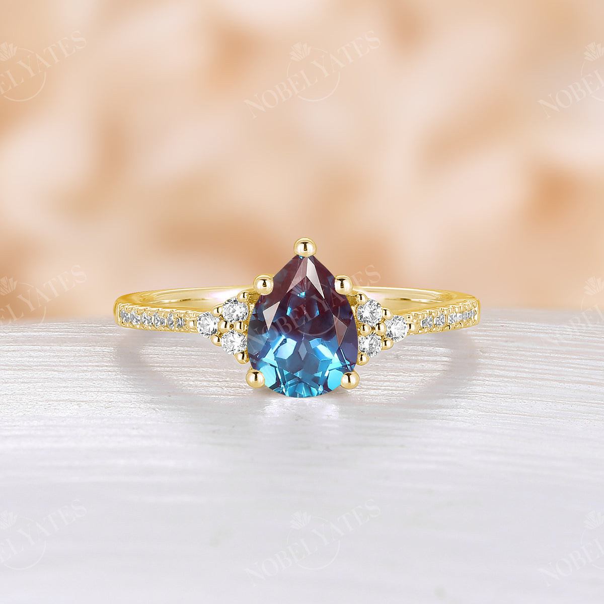 Pear Lab Alexandrite Rose Gold Cluster & Pave Engagement Ring