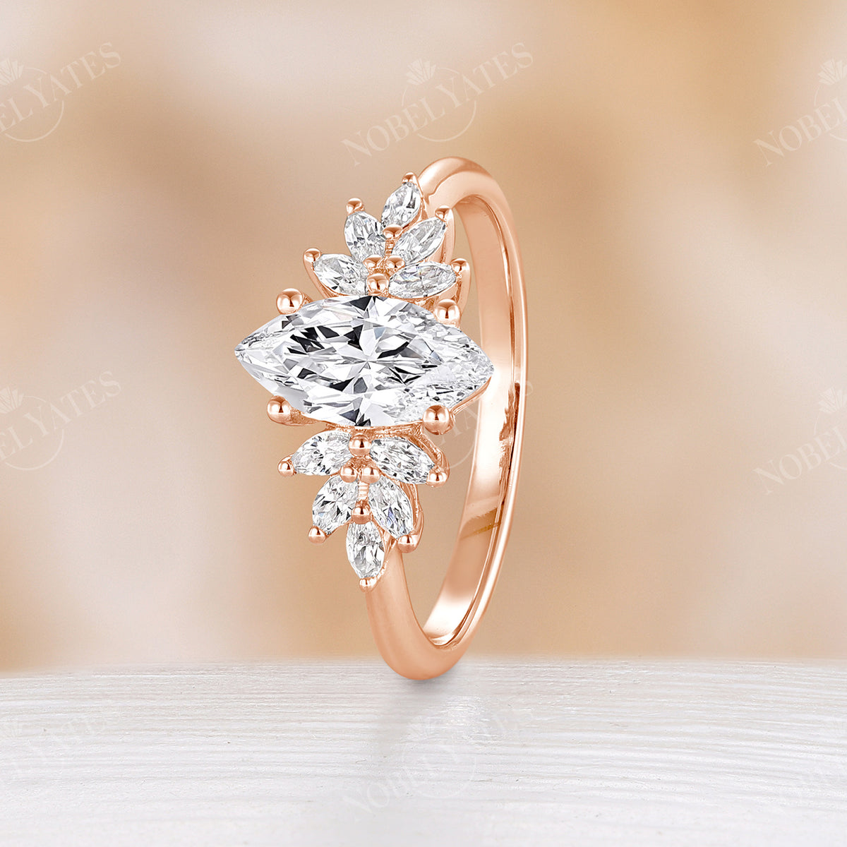 Cluster Marquise Moissanite Engagement Ring Rose Gold Side Stone