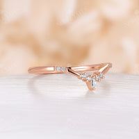 Dainty Marquise Cut Diamond Curved Wedding Band Rose Gold