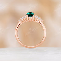 Lab Emerald Marquise Cut Engagement Ring Set Leaf Design Wedding Band