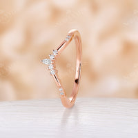 Dainty Marquise Cut Diamond Curved Wedding Band Rose Gold
