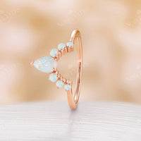 Pear & Round White Opal Curved Wedding Band Rose Gold