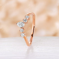 Pear Shape Moissanite Rose Gold Curved Stackable Wedding Band