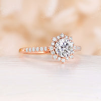 Rose Gold Halo Round Moissanite Classic Engagement Ring