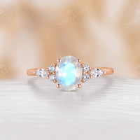 Classic Oval Moonstone Engagement Ring Moissanite Cluster