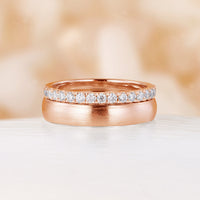 Classic Plain&Pave Couple Band Moissanite Rose Gold Couple Ring