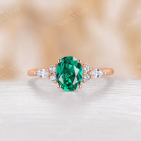 Classic Lab Emerald Cluster Engagement Ring Yellow Gold