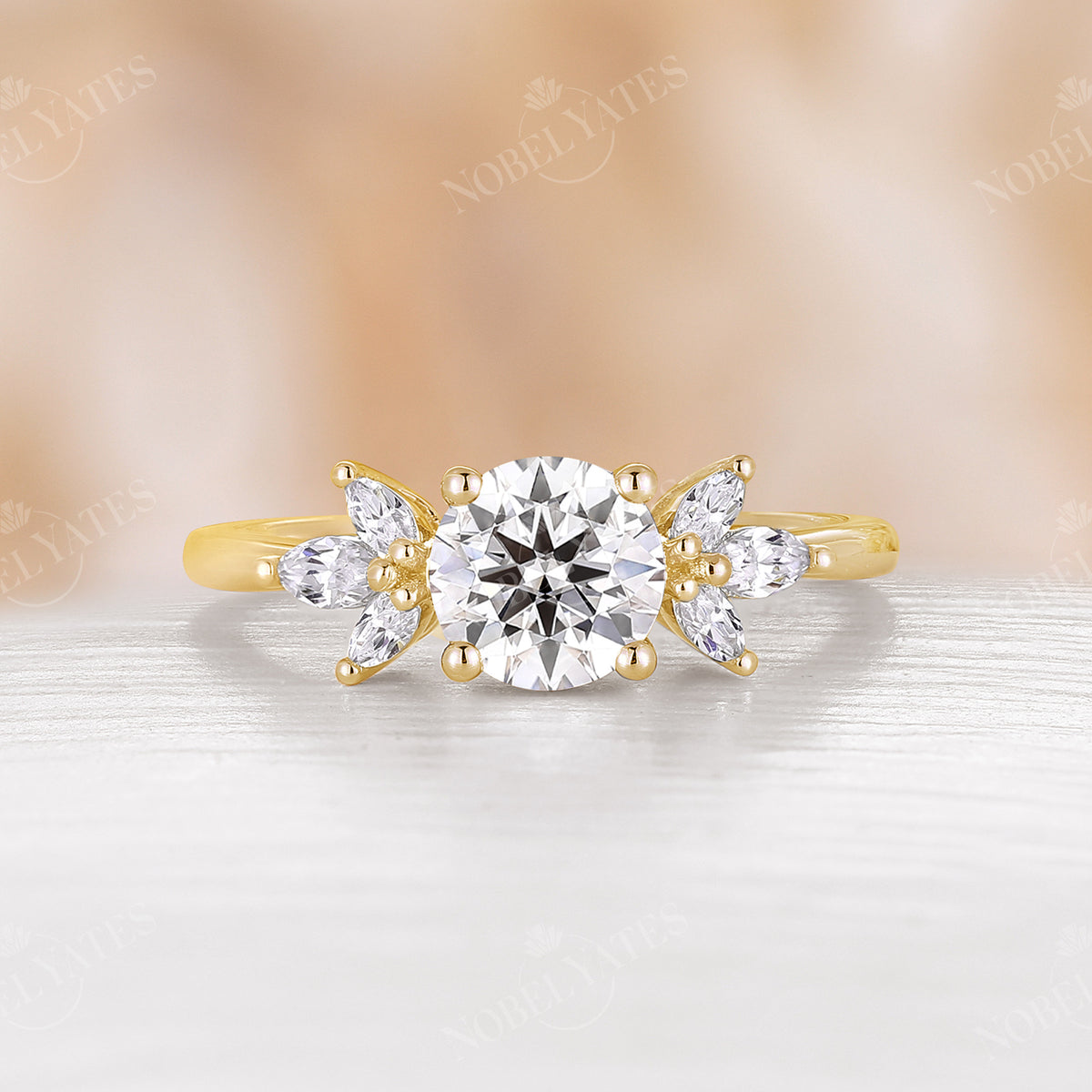Vintage Round Moissanite Rose Gold Cluster Engagement Ring