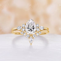 Vintage Pear Moissanite Rose Gold Cluster Engagement Ring Set