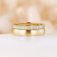 Classic Plain&Pave Couple Band Moissanite Rose Gold Couple Ring