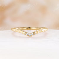 Cueved Leaf Engrave Rose Gold Matching Stacking Diamond Wedding Band