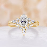 Vintage Pear Moissanite Rose Gold Cluster Engagement Ring Set