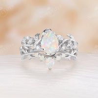 Nature Inspired White Opal Bridal Set Branch Matching Band Rose Gold