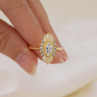 Art deco Marquise cut Moissanite Halo Engagement Ring