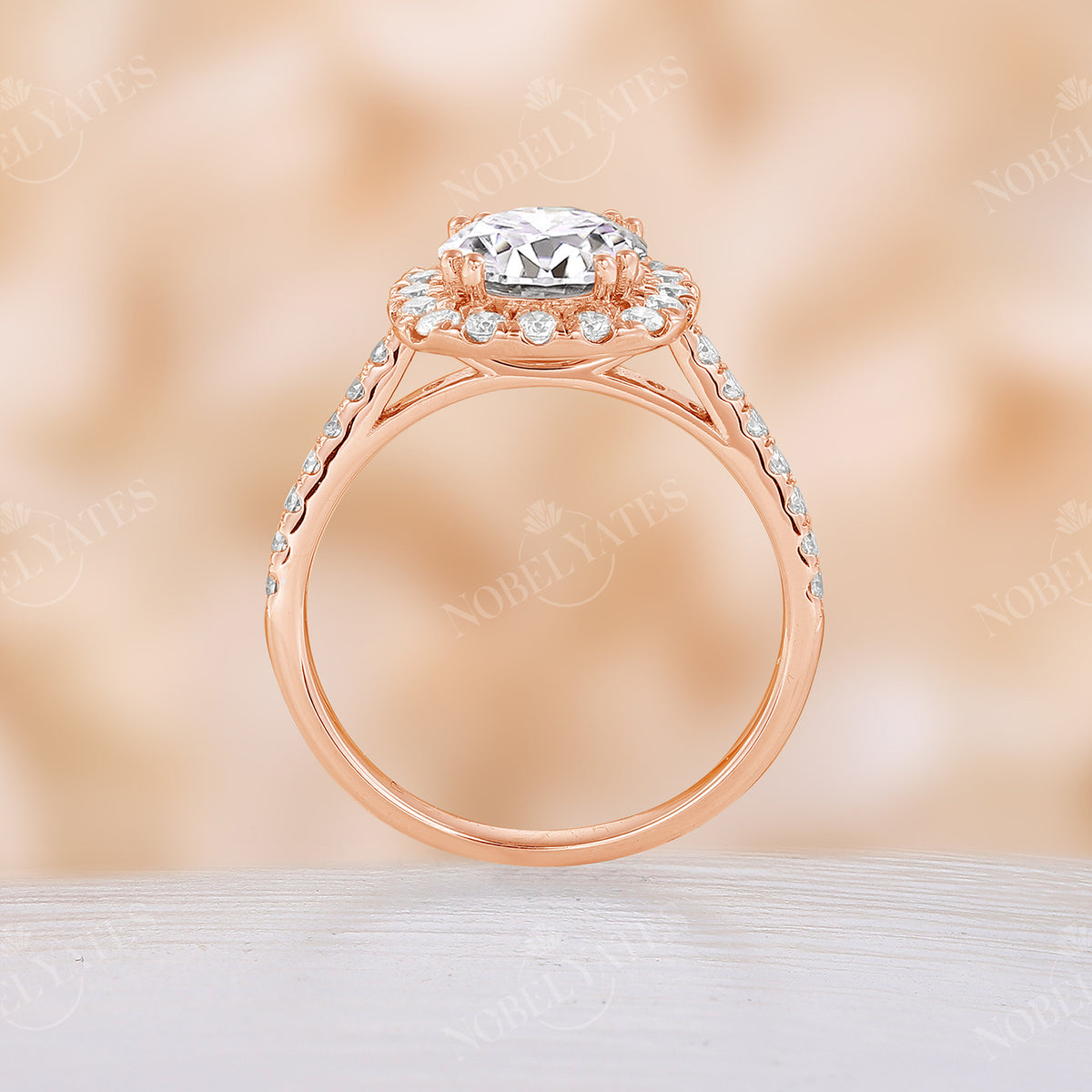 Round Cut Moissanite Halo And Pave Engagement Ring