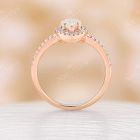 Halo Pear Opal Engagement Ring Moissanite Pave Rose Gold