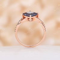 Vintage Princess Cut Lab Alexandrite Rose Gold Twist & Pave Engagement Ring
