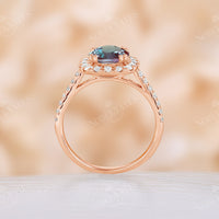 Round Cut Lab Alexandrite Halo And Pave Engagement Ring