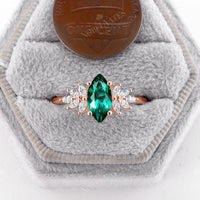Marquise Cut Lab Emerald Engagement Ring Rose Gold Marquise Cluster Band