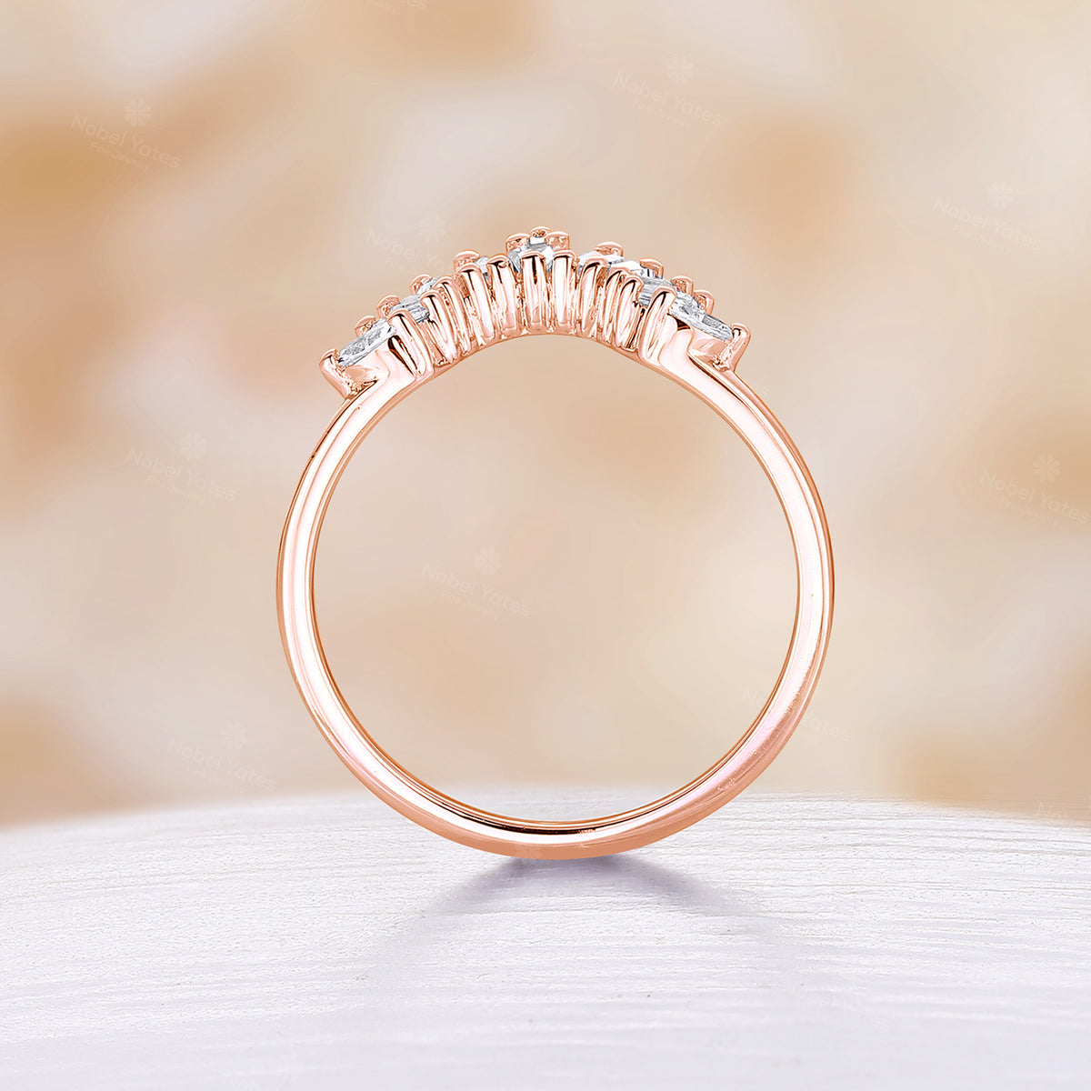 Art Deco Rose Gold Baguette Diamond /CZ Matching Wedding Band