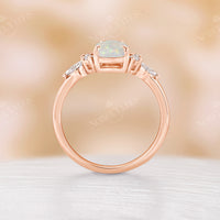 Vintage Pear Opal Cluster Diamond Engagement Ring Set Rose Gold