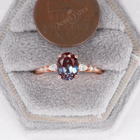 Classic Oval Lab Alexandrite Moissanite Side Stone Engagement Ring