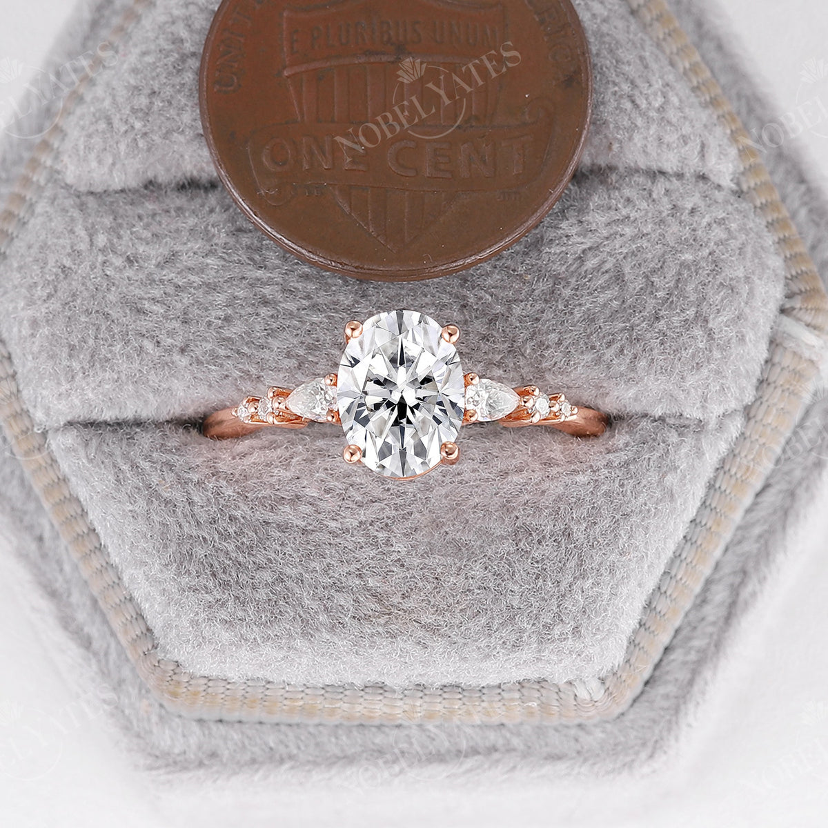 Moissanite Prong Set Engagement Ring Side Stone Rose Gold