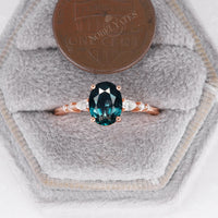 Natural Teal Sapphire Engagement Ring Side Stone Rose Gold
