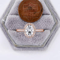 Vintage Oval Moissanite Rose Gold Pave&Halo Engagement Ring