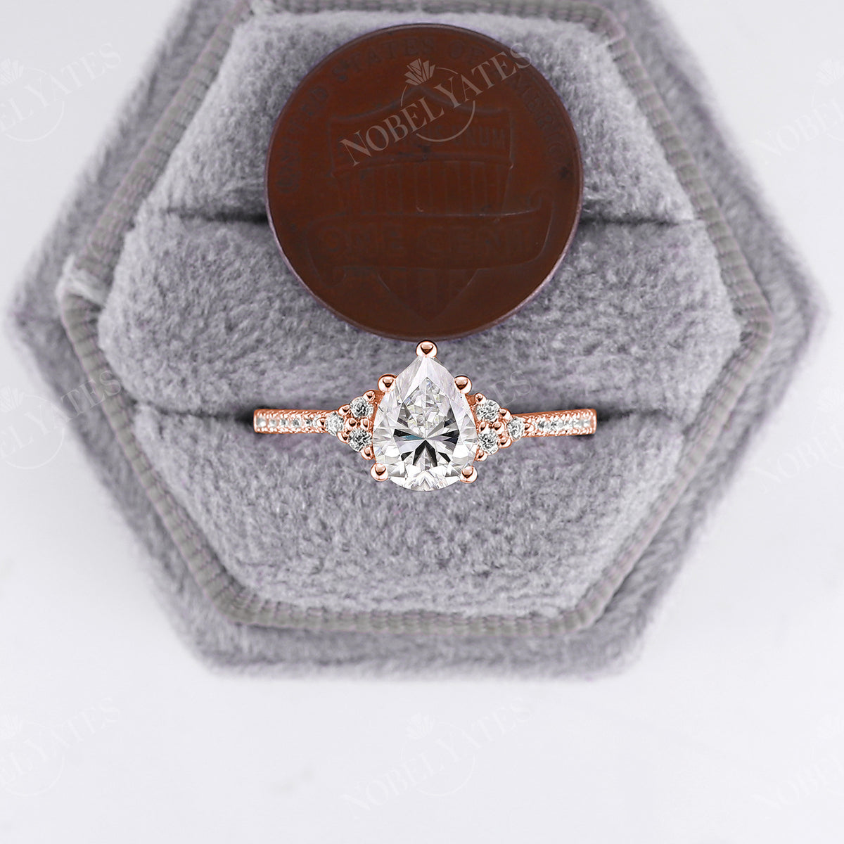 Vintage Pear Moissanite Rose Gold Pave & Cluster Engagement Ring
