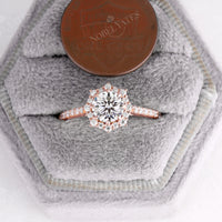Rose Gold Halo Round Moissanite Classic Engagement Ring