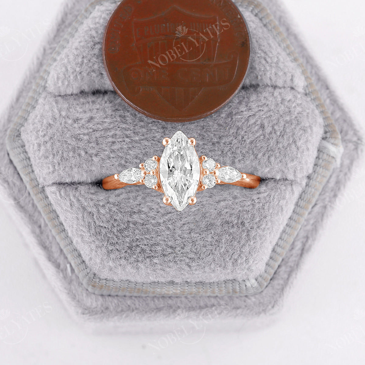 Moissanite Rose Gold Classic Cluster Engagement Ring