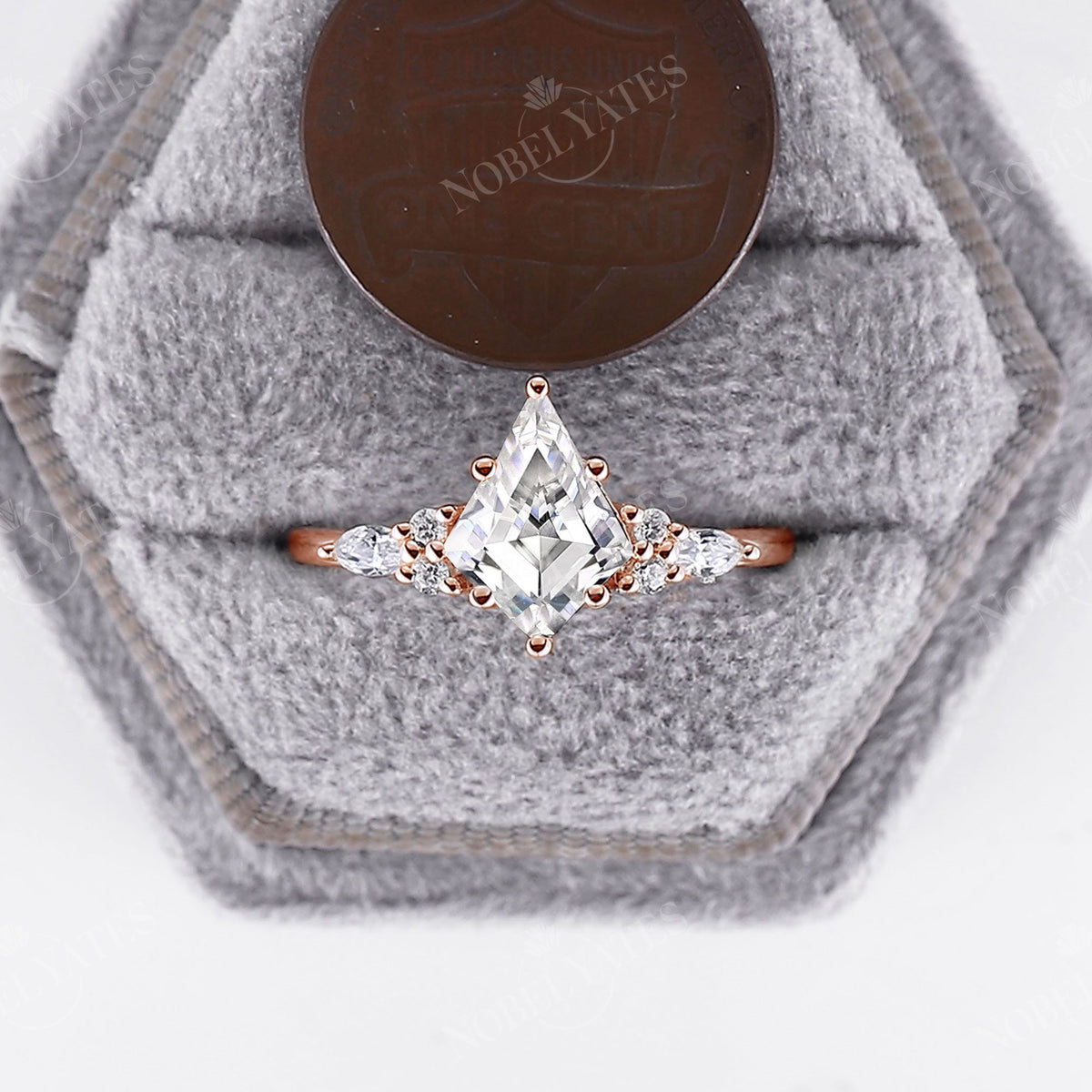 Vintage Kite Cut Moissanite Rose Gold Cluster Engagement Ring