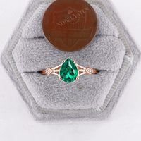 Split Band Lab Emerald Engagement Ring Pear Cut Rose Gold