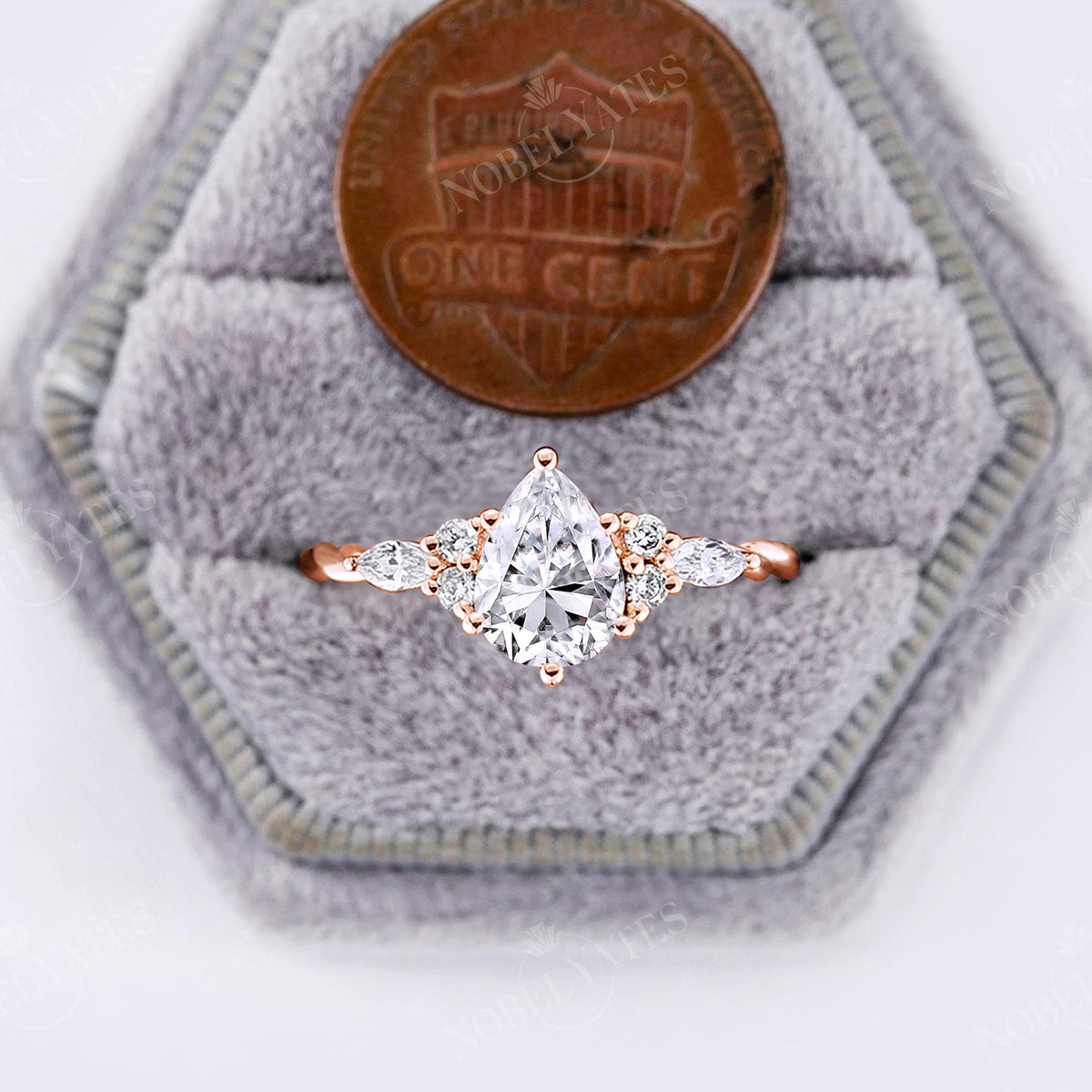 Pear Moissanite Twist Engagement Ring Cluster Rose Gold