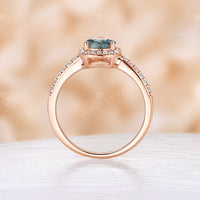 Teardrop Moss Agate Vintage Halo Engagement Ring Rose Gold