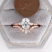 Oval Moissanite Rose Gold Engagement Ring Set Curved Band
