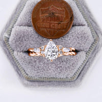 Vintage Pear Moissanite Rose Gold Twist Engagement Ring Set
