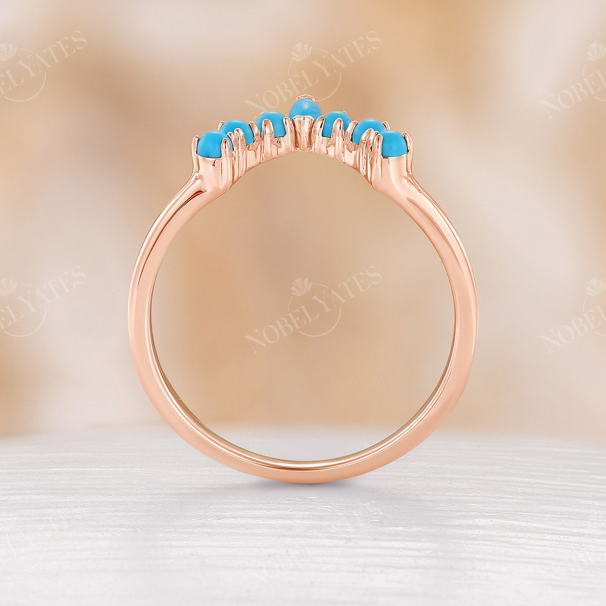 Marquise & Round Blue Turquoise Curved Wedding Band Rose Gold