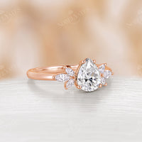 Pear&Marquise Moissanite Cluster Engagement Ring Rose Gold