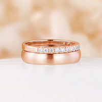 Classic Plain&Pave Couple Band Moissanite Rose Gold Couple Ring