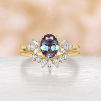 Marquise Cluster Oval Lab Alexandrite Engagement Ring Set