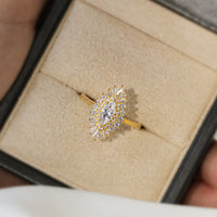 Art deco Marquise cut Moissanite Halo Engagement Ring