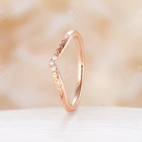 Cueved Leaf Engrave Rose Gold Matching Stacking Diamond Wedding Band